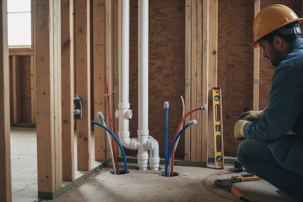 Drain and supply rough-in during Sump Pump Repair in Hickory